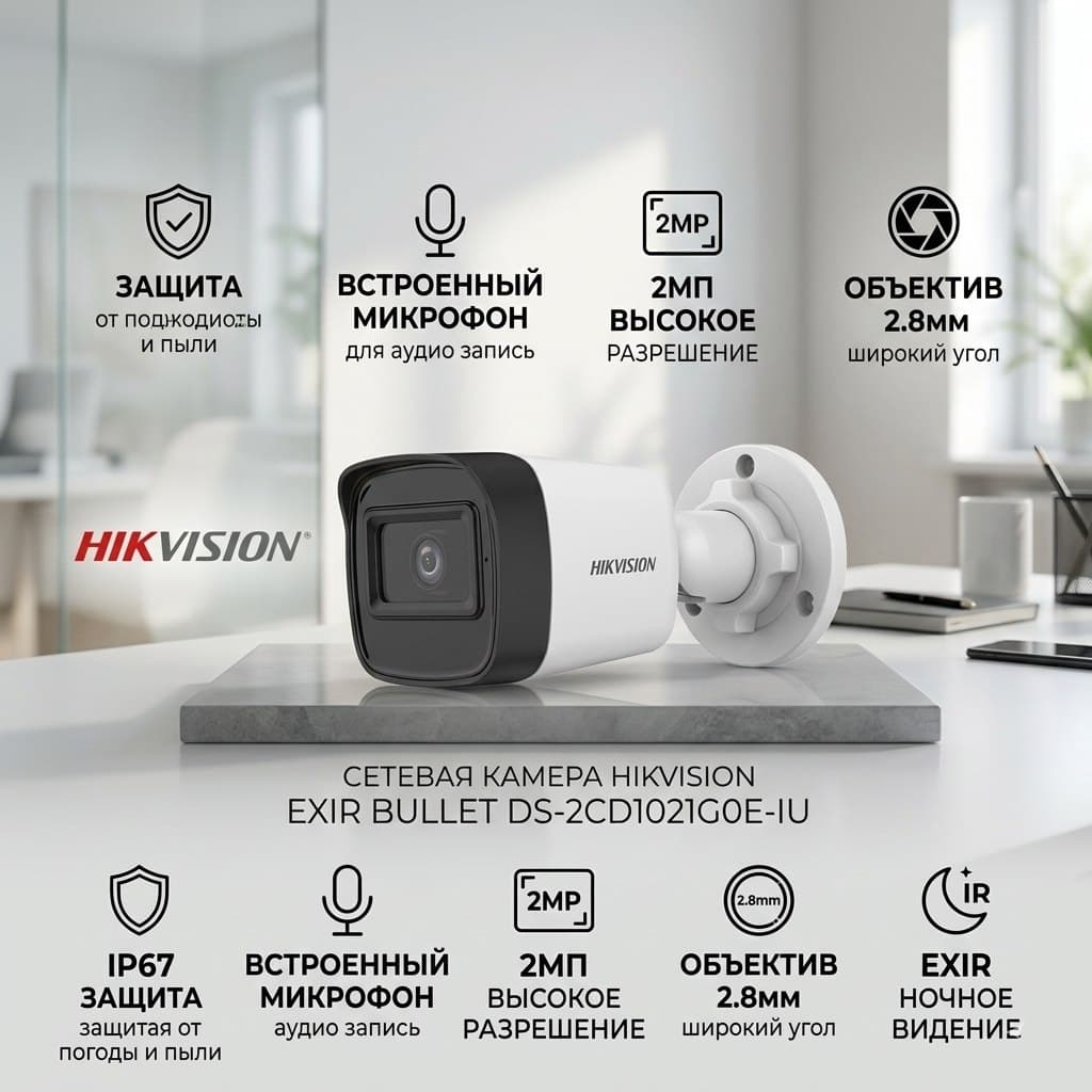 Камера IP Hikvision DS-2CD1021GOE-IU 2mp звук