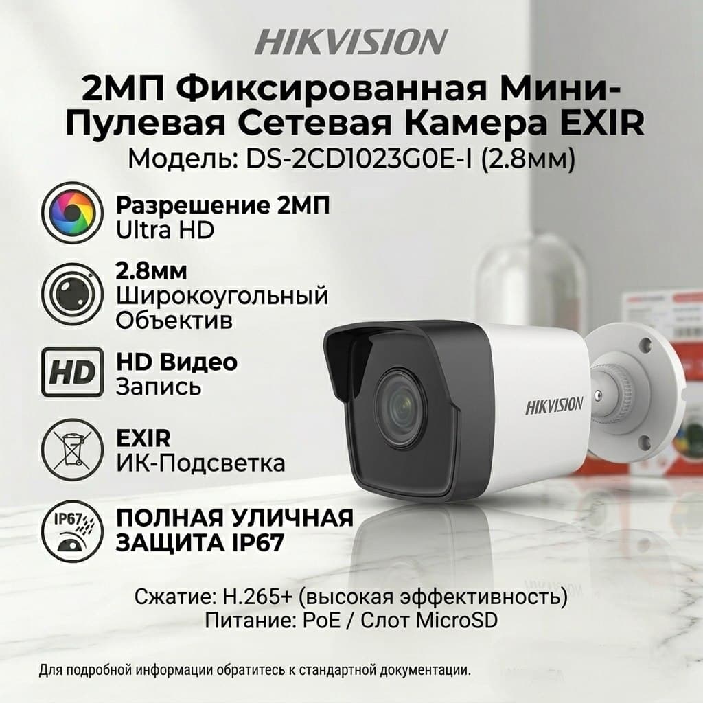 Камера IP Hikvision DS-2CD1023G0E-I 2mp