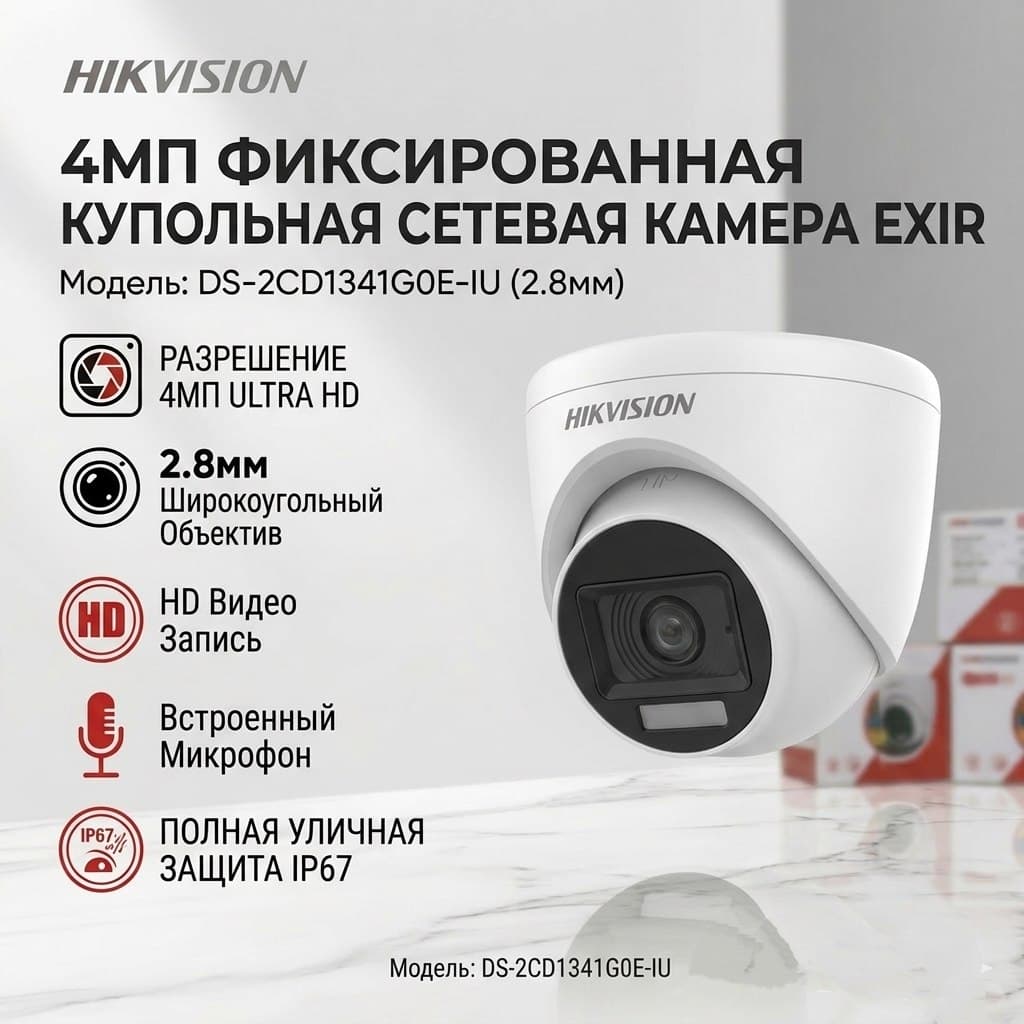Камера IP Hikvision DS-2CD1341G0E-IU 2.8mm 4mp микр